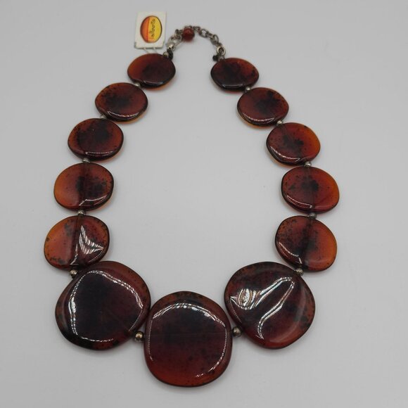 VTG Talbot's Womens 20" Rootbeer Flat Round Plastic Beaded Short Necklace MCM - Picture 3 of 13